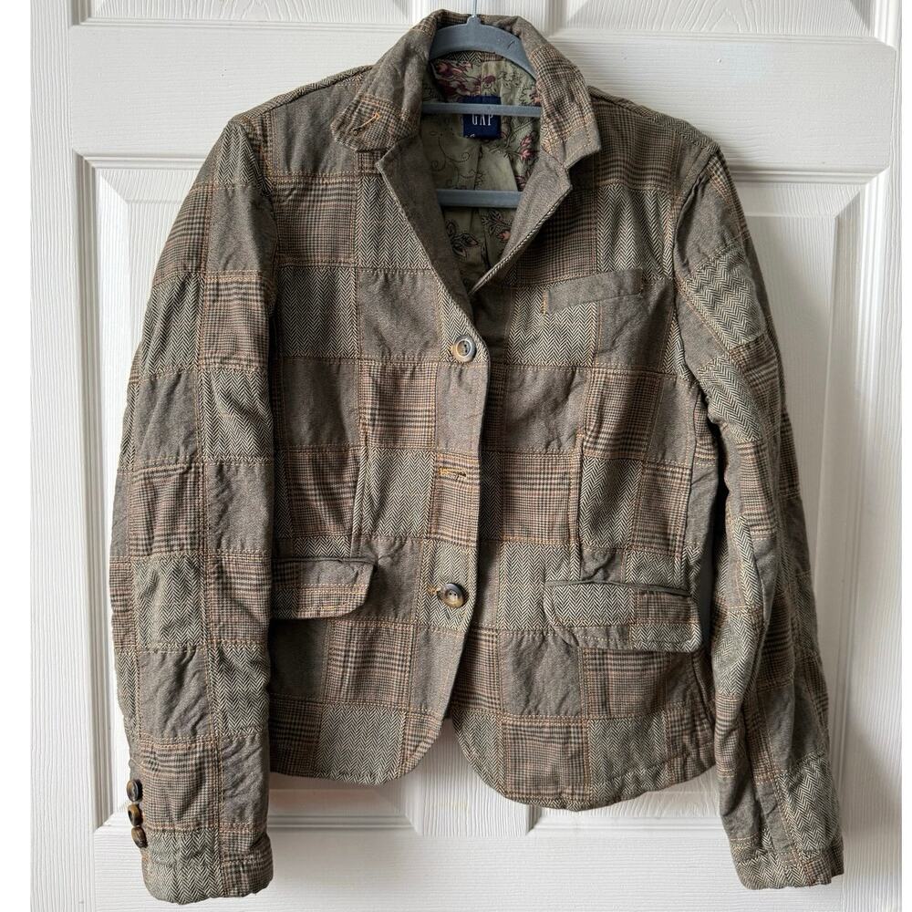 Gap Patchwork Tweed Blazer Jacket Y2K Cotton Womens Size 8 Lagenlook‎ Academia